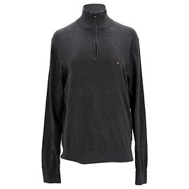 Tommy Hilfiger Herren-Pullover aus Bio-Baumwollmischung mit Reißverschluss am Kragen Grau