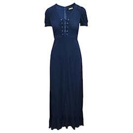 Reformation-Maxi Blue Navy Dress with Front Tie-Blue,Navy blue