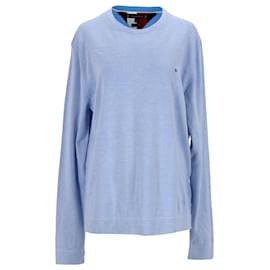 Tommy Hilfiger-Suéter masculino de algodão orgânico puro com gola redonda-Azul,Azul claro