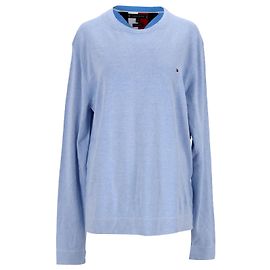 Tommy Hilfiger Herren-Pullover mit Rundhalsausschnitt aus reiner Bio-Baumwolle Blau Hellblau