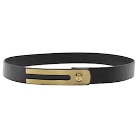 Diane Von Furstenberg-Black Leather Belt with Gold Feature Hardware-Black