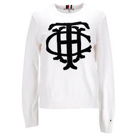 Tommy Hilfiger Damen Essential Graphic Crest Pullover aus weißer Baumwolle Weiß