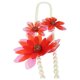 Lanvin-Orange Necklace with Faux Pearls and Plastic Flowers-Orange