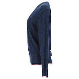 Tommy Hilfiger-Jersey de cuello redondo de algodón con ribetes para hombre-Azul marino