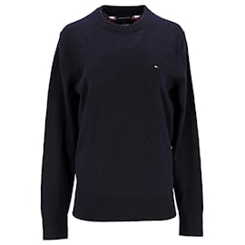 Tommy Hilfiger-Mens Lambswool Crew Neck Jumper-Navy blue