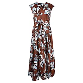 Autre Marque-Brown & Blue Floral Pleated Maxi Dress-Other