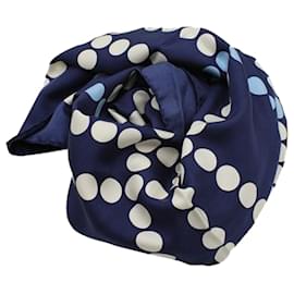 Burberry-Navy Blue Silk Scarf with Blue and White Polka Dot Print-Multiple colors,Other