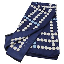 Burberry-Navy Blue Silk Scarf with Blue and White Polka Dot Print-Multiple colors,Other