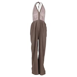 Autre Marque-Brown Jumpsuit with Lace Detail-Brown
