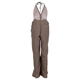 Autre Marque-Brown Jumpsuit with Lace Detail-Brown