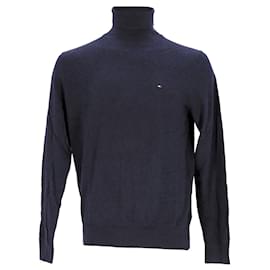 Tommy Hilfiger-Suéter masculino de algodão orgânico e seda com gola redonda-Azul marinho