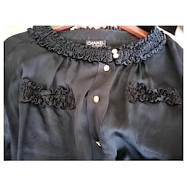 Chanel-Blusa de seda vintage Chanel-Negro