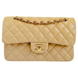 Chanel-CHANEL Beige Classik Small lined Flap Bag-Beige