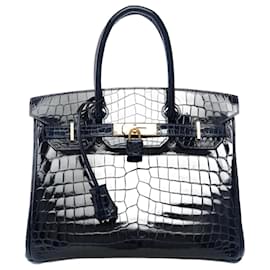 Hermès-Sac HERMES Birkin 30 en Cuirs exotiques Bleu Marine - 101736-Bleu Marine