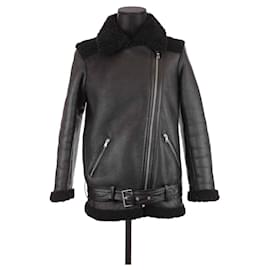 Maje-leather trim coat-Black