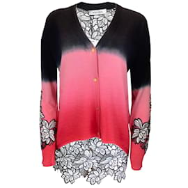 Autre Marque-Prabal Gurung rosa / Maglione cardigan lavorato a maglia in lana e cashmere con dettagli in pizzo floreale nero-Multicolore
