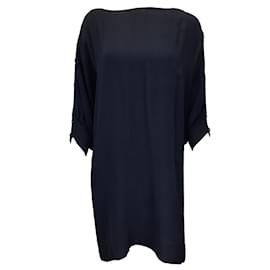Autre Marque-Stella McCartney Navy Blue Short Sleeved Silk Crepe Dress-Blue