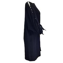 Autre Marque-Stella McCartney Robe en crêpe de soie bleu marine à manches courtes-Bleu