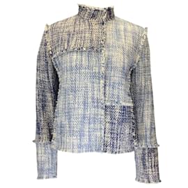 Autre Marque-Akris Blue / White Fringed Tweed Jacket-Blue
