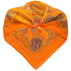Autre Marque-Sciarpa Hermes Orange Multi L'Arbre de Vie in twill di seta quadrata stampata-Arancione