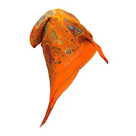 Autre Marque-Sciarpa Hermes Orange Multi L'Arbre de Vie in twill di seta quadrata stampata-Arancione