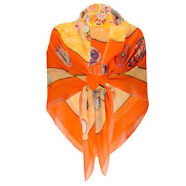 Autre Marque-Scialle quadrato grande stampato Hermes arancione multi solfuri / sciarpa / avvolgere-Arancione