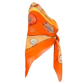 Autre Marque-Hermes Naranja Multi Sulfuros Impreso Mantón Cuadrado Grande / bufanda / envoltura-Naranja