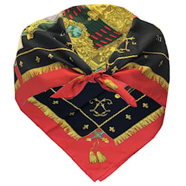 Autre Marque-Hermes rojo / Negro Multi La Réale – Fular Cuadrado De Sarga De Seda Estampado Vue du Carrosse de la Galère-Multicolor