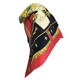 Autre Marque-Hermes rojo / Negro Multi La Réale – Fular Cuadrado De Sarga De Seda Estampado Vue du Carrosse de la Galère-Multicolor
