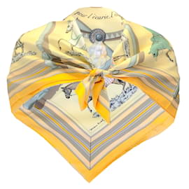 Autre Marque-Bufanda de sarga de seda cuadrada Forever de Hermes Yellow Multi Couvertures et Tenues de Jour-Amarillo