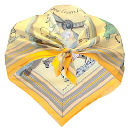 Autre Marque-Hermes Yellow Multi Couvertures et Tenues de Jour Forever Square Silk Twill Scarf-Yellow