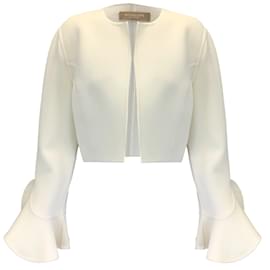 Autre Marque-Michael Kors Collection Ivory Ruffled Cropped Wool Jacket-Cream