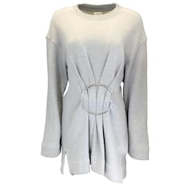 Autre Marque-Dries Van Noten Gris / Robe sweat-shirt en coton à manches longues et détail anneau argenté-Gris