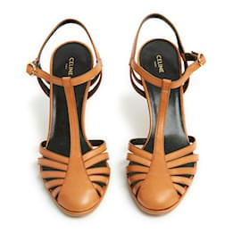 Céline-Celine Slimane Triomphe Tan Leather Sandals EU39-Caramel