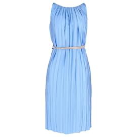 Nina Ricci-Nina Ricci Pleated Belted Dress in Blue Viscose-Blue,Light blue