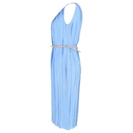 Nina Ricci-Nina Ricci Pleated Belted Dress in Blue Viscose-Blue,Light blue