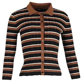 Theory-Theory Striped Button-Down Sweater in Multicolor Wool-Brown