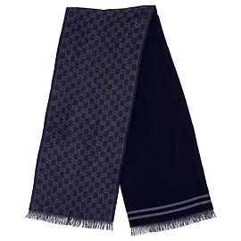 Lenço Gucci com franjas e logotipo em algodão azul marinho Azul Azul marinho