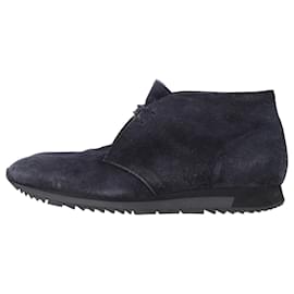 Prada-Prada Lace-Up Boots in Navy Blue Suede-Blue,Navy blue