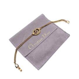 Christian Dior-Vintage Gold Metal CD Crystals Logo Chain Bracelet-Golden