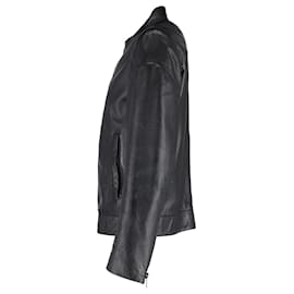 Givenchy-Veste zippée à col Givenchy en cuir noir-Noir