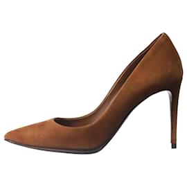 Dolce & Gabbana-Scarpe con tacco a punta in pelle scamosciata marrone - taglia EU 37-Marrone