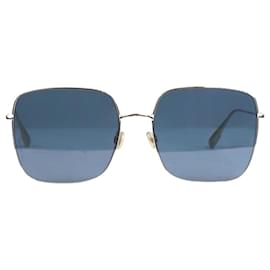 Christian Dior-Blaue, quadratische Sonnenbrille mit Goldrahmen-Blau