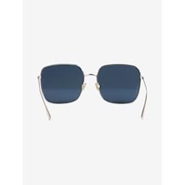 Christian Dior-Blaue, quadratische Sonnenbrille mit Goldrahmen-Blau