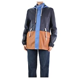 Loewe-Blue colour-block leather hooded coat - size EU 46-Blue