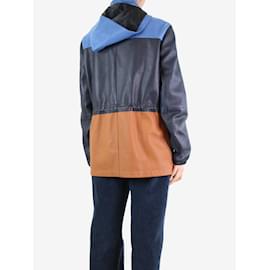 Loewe-Blue colour-block leather hooded coat - size EU 46-Blue