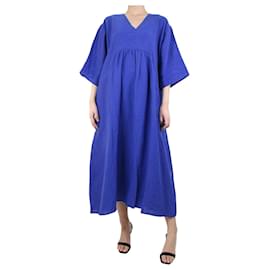Sofie d'Hoore-Vestido de linho azul com manga flare - tamanho UK 8-Azul