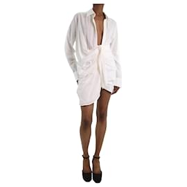 Jacquemus-White La Riviera gathered plunge-neck dress - size FR 36-White