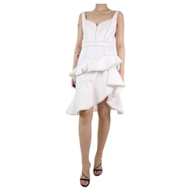 Alexander Mcqueen-Cream contrast-stitched ruffled dress - size UK 12-Cream