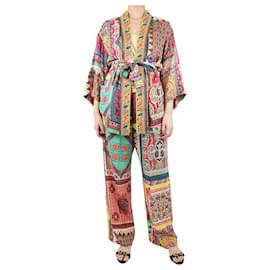 Etro-Multicoloured floral embroidered set with belt - size UK 8-Multiple colors